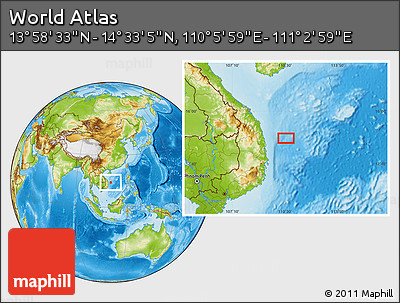 Physical Location Map of the Area around 14° 15' 49" N, 110° 34' 29" E