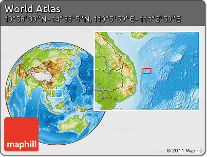 Physical Location Map of the Area around 14° 15' 49" N, 110° 34' 29" E