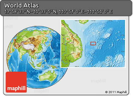 Physical Location Map of the Area around 14° 15' 49" N, 111° 25' 30" E