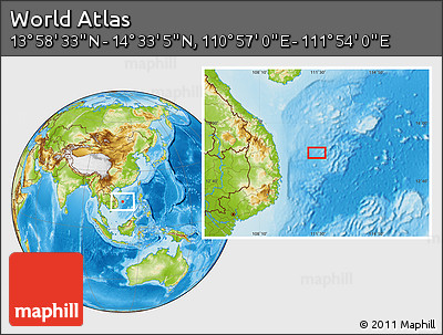 Physical Location Map of the Area around 14° 15' 49" N, 111° 25' 30" E