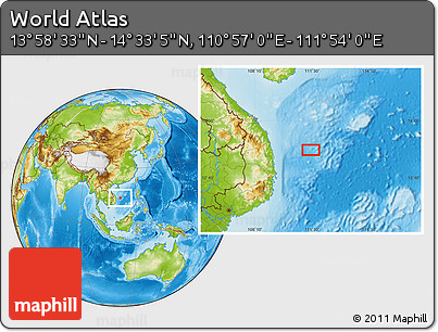 Physical Location Map of the Area around 14° 15' 49" N, 111° 25' 30" E