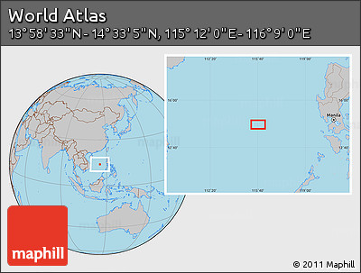 Gray Location Map of the Area around 14° 15' 49" N, 115° 40' 30" E