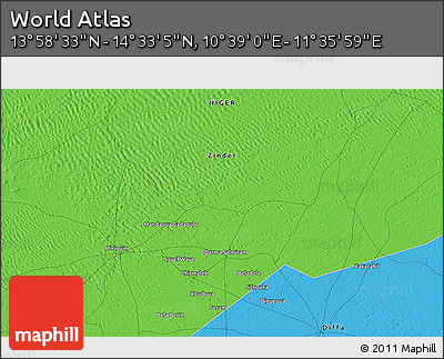 Political 3D Map of the Area around 14° 15' 49" N, 11° 7' 30" E