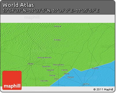 Political 3D Map of the Area around 14° 15' 49" N, 11° 7' 30" E