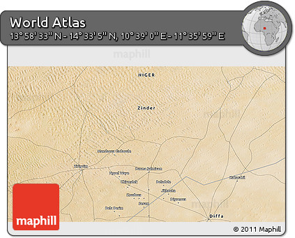 Satellite 3D Map of the Area around 14° 15' 49" N, 11° 7' 30" E