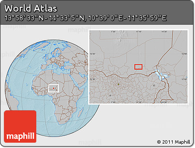 Gray Location Map of the Area around 14° 15' 49" N, 11° 7' 30" E, hill shading