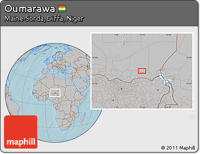 Gray Location Map of Oumarawa, hill shading