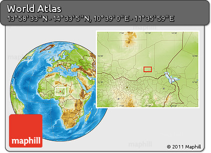 Physical Location Map of the Area around 14° 15' 49" N, 11° 7' 30" E