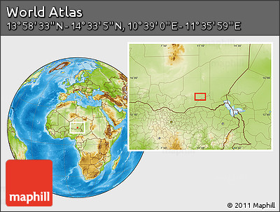 Physical Location Map of the Area around 14° 15' 49" N, 11° 7' 30" E
