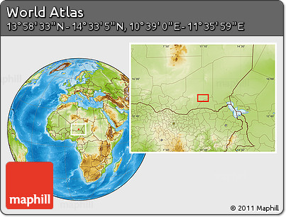 Physical Location Map of the Area around 14° 15' 49" N, 11° 7' 30" E