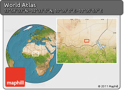 Satellite Location Map of the Area around 14° 15' 49" N, 11° 7' 30" E