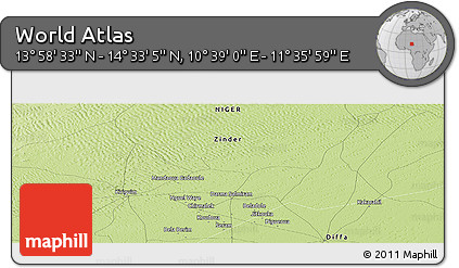 Physical Panoramic Map of the Area around 14° 15' 49" N, 11° 7' 30" E