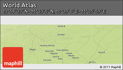 Physical Panoramic Map of the Area around 14° 15' 49" N, 11° 7' 30" E