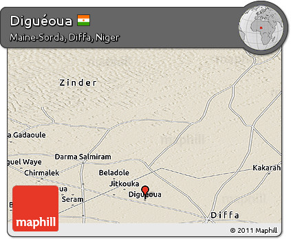 Shaded Relief Panoramic Map of Diguéoua