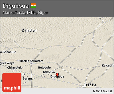 Shaded Relief Panoramic Map of Diguéoua