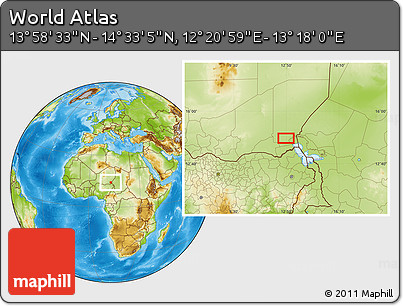 Physical Location Map of the Area around 14° 15' 49" N, 12° 49' 29" E