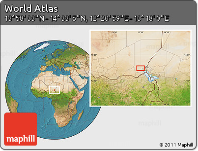 Satellite Location Map of the Area around 14° 15' 49" N, 12° 49' 29" E