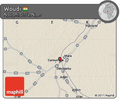 Shaded Relief Map of Woudi