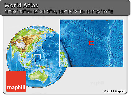 Physical Location Map of the Area around 14° 15' 49" N, 130° 58' 29" E