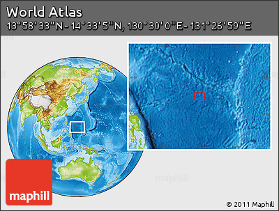 Physical Location Map of the Area around 14° 15' 49" N, 130° 58' 29" E
