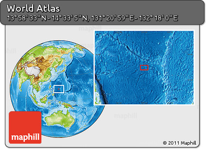 Physical Location Map of the Area around 14° 15' 49" N, 131° 49' 29" E