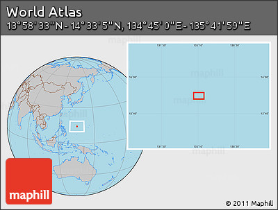Gray Location Map of the Area around 14° 15' 49" N, 135° 13' 29" E