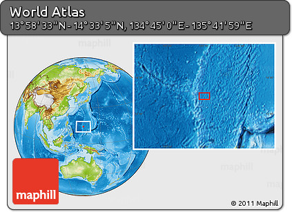 Physical Location Map of the Area around 14° 15' 49" N, 135° 13' 29" E