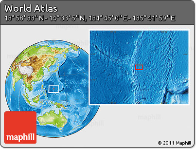 Physical Location Map of the Area around 14° 15' 49" N, 135° 13' 29" E