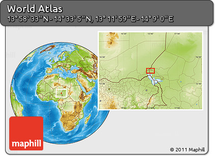Physical Location Map of the Area around 14° 15' 49" N, 13° 40' 30" E