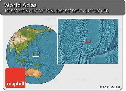 Satellite Location Map of the Area around 14° 15' 49" N, 140° 19' 29" E