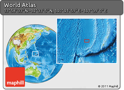 Physical Location Map of the Area around 14° 15' 49" N, 141° 10' 30" E