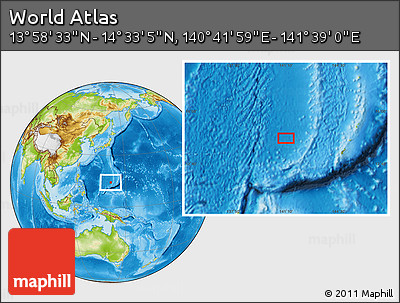 Physical Location Map of the Area around 14° 15' 49" N, 141° 10' 30" E