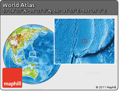 Physical Location Map of the Area around 14° 15' 49" N, 141° 10' 30" E