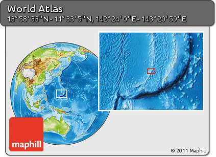 Physical Location Map of the Area around 14° 15' 49" N, 142° 52' 30" E