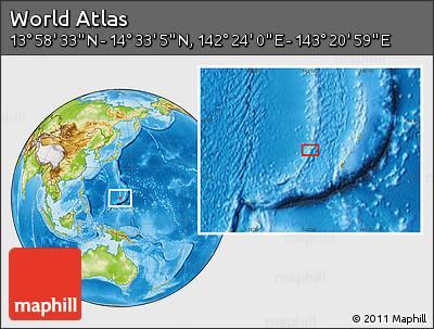 Physical Location Map of the Area around 14° 15' 49" N, 142° 52' 30" E