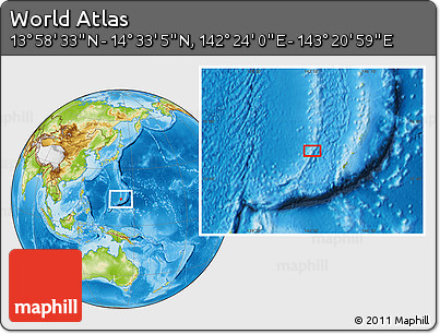 Physical Location Map of the Area around 14° 15' 49" N, 142° 52' 30" E