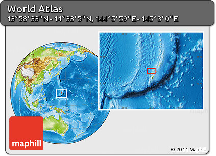 Physical Location Map of the Area around 14° 15' 49" N, 144° 34' 29" E
