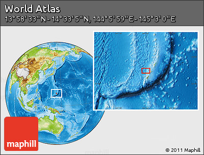 Physical Location Map of the Area around 14° 15' 49" N, 144° 34' 29" E