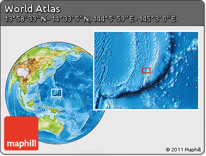 Physical Location Map of the Area around 14° 15' 49" N, 144° 34' 29" E