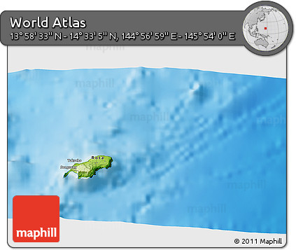 Physical 3D Map of the Area around 14° 15' 49" N, 145° 25' 30" E