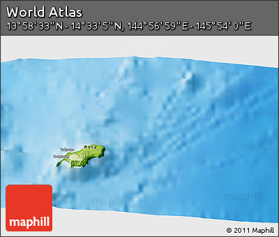 Physical 3D Map of the Area around 14° 15' 49" N, 145° 25' 30" E