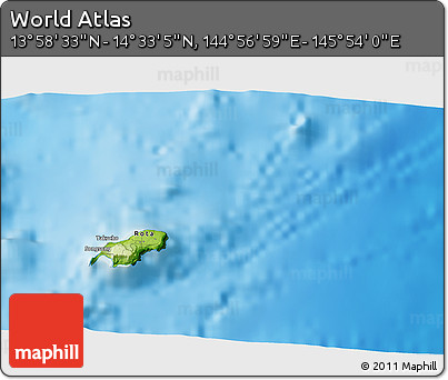 Physical 3D Map of the Area around 14° 15' 49" N, 145° 25' 30" E
