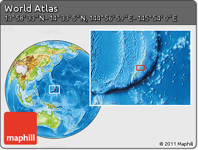 Physical Location Map of the Area around 14° 15' 49" N, 145° 25' 30" E