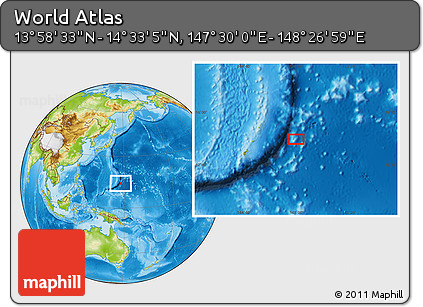 Physical Location Map of the Area around 14° 15' 49" N, 147° 58' 29" E