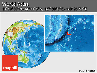 Physical Location Map of the Area around 14° 15' 49" N, 147° 58' 29" E
