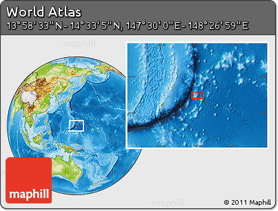 Physical Location Map of the Area around 14° 15' 49" N, 147° 58' 29" E