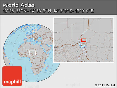 Gray Location Map of the Area around 14° 15' 49" N, 14° 31' 30" E