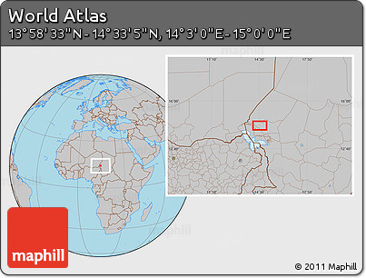 Gray Location Map of the Area around 14° 15' 49" N, 14° 31' 30" E