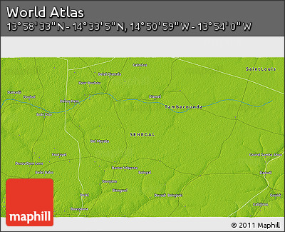 Physical 3D Map of the Area around 14° 15' 49" N, 14° 22' 30" W