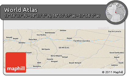 Shaded Relief Panoramic Map of the Area around 14° 15' 49" N, 14° 22' 30" W